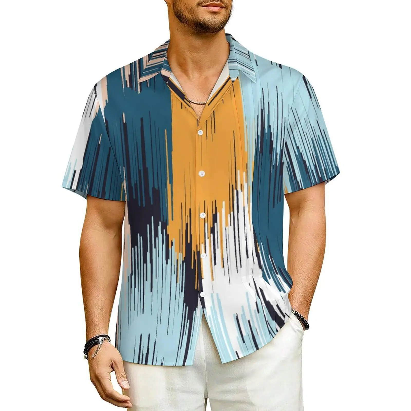 Hawaii Shirt Beach Colorful Brush Blouses Liquid Groovy Lines Cool Casual Shirts Man Short Sleeve Y2K Street Oversize Clothing