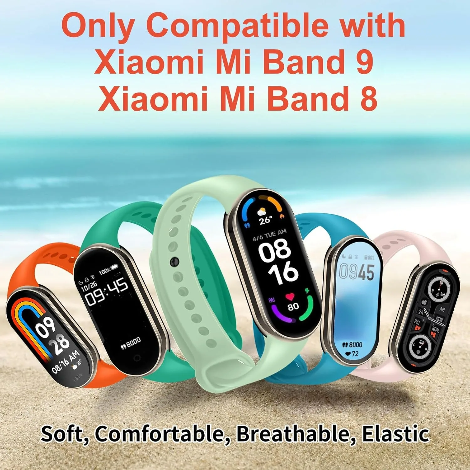 

Sport Bands Compatible with Xiaomi Mi Band 9/8 Silicone Waterproof Strap for Xiaomi Smart Band 9/8 Bracelet Mi Band 8 Bracelets