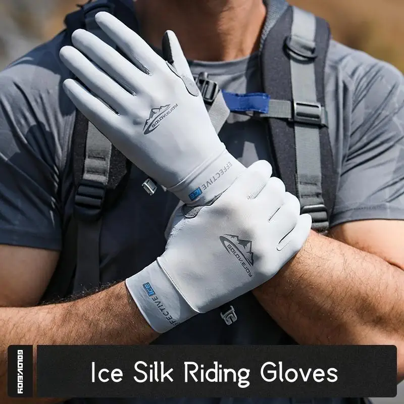 Golovejoy Ice Silk Sunscreen Riding Gloves for Men Summer Outdoor Sports Gloves Touchable Screen Non slip Open Finger Gloves