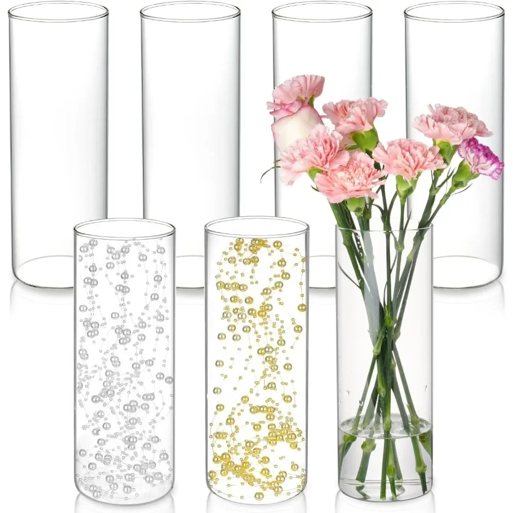 

7pcs Glass Cylinder Vases for Centerpieces - 10 Inch Tall Glass Vases for Flowers