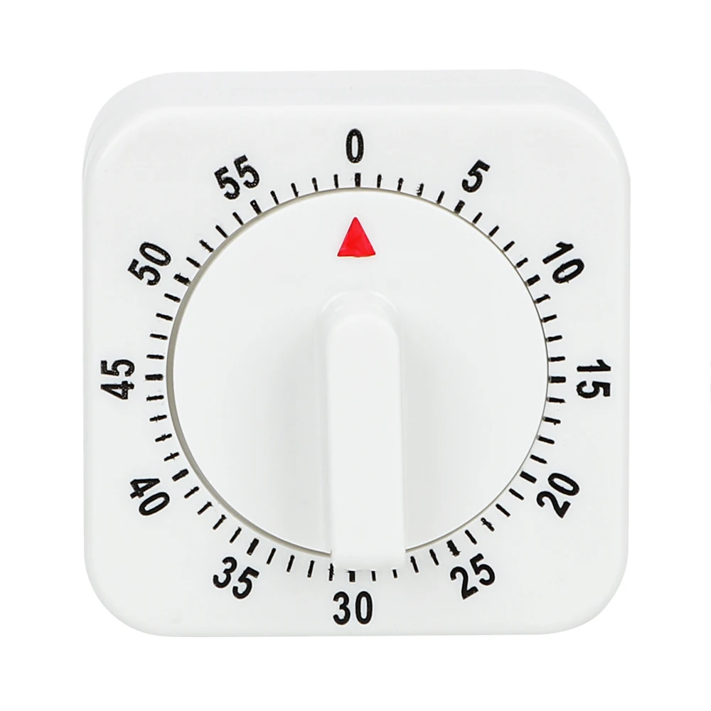 Mechanischer Timer, Küchenutensilien, weißes Quadrat, Kochutensilien, 60-Minuten-Küchentimer, Countdown-Alarm, Erinnerung