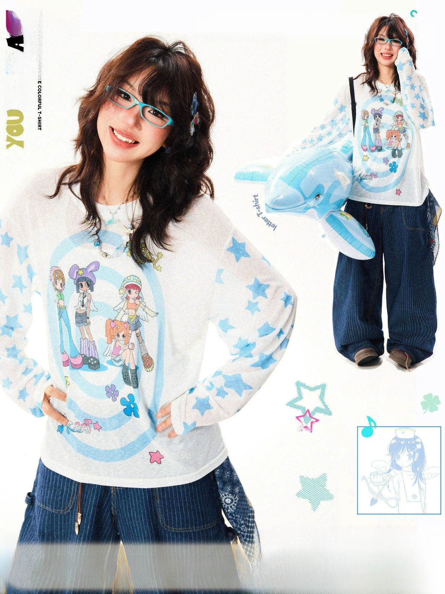 

Young Stage Original Design Star Long Sve Cover up Casual Versatile Thin Sun Protection Top for Women Summer UV Protection...