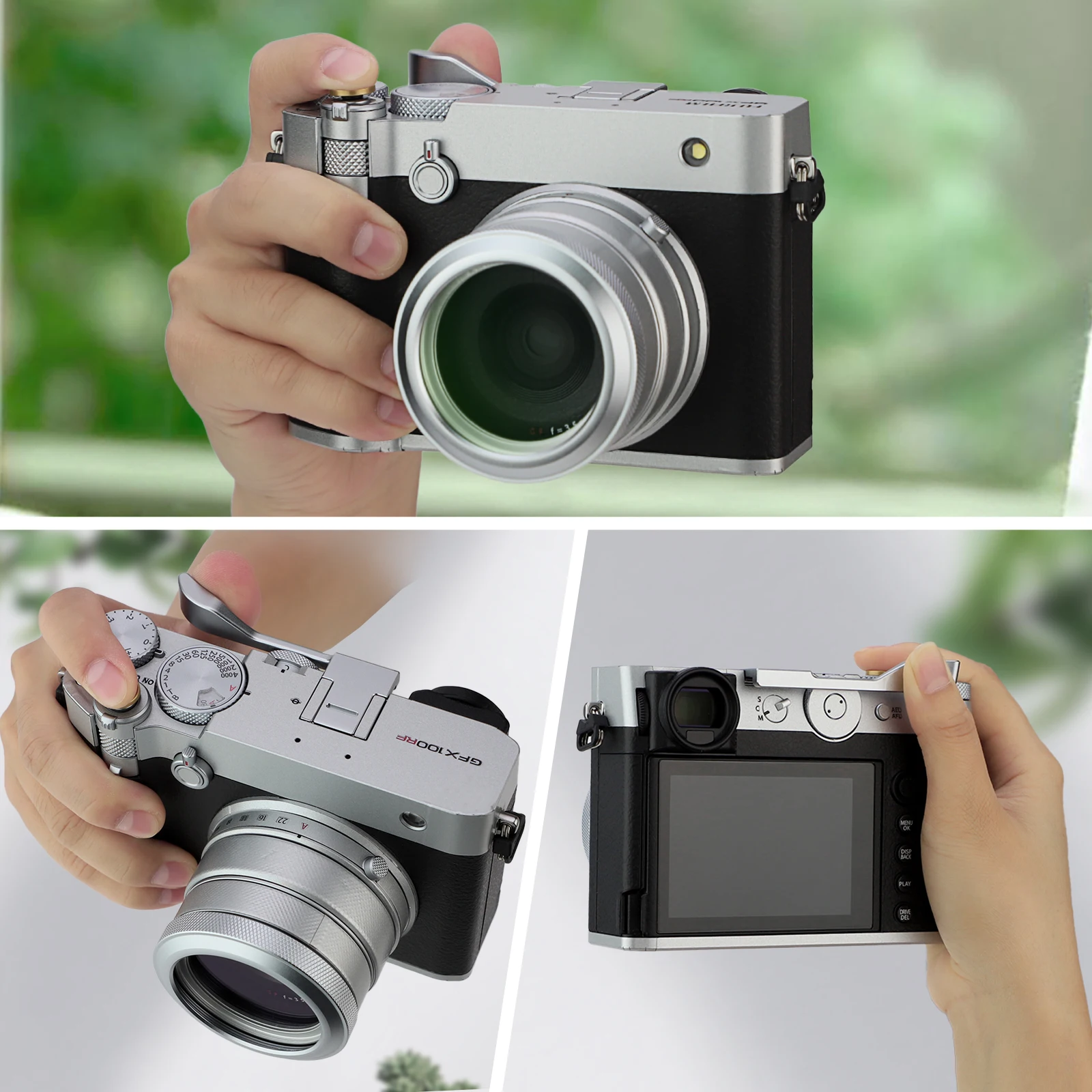 Haoge Metall-Daumen-Up-Griff für Fujifilm GFX100RF Kamera, digitales Zubehör, GFX 100RF, Blitzschuh, Daumen-Up-Rest, Unterstützung, Silber – Detail 3
