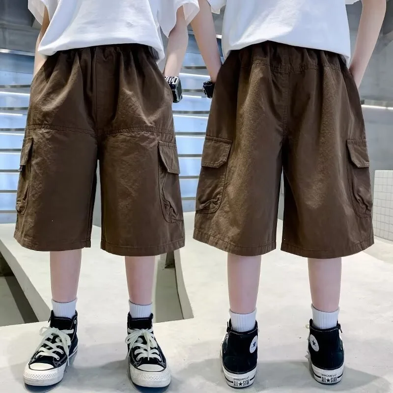 2026 New Arrival Casual Teen Boy Cargo Shorts With Multi Pockets Age 5 6 7 8 9 10 11 12 13 14 Y Kids Child Summer Cotton Shorts