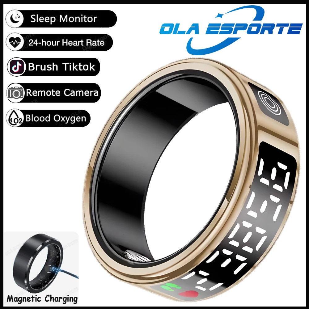 2025 Smart Ring mit Display und Touch-Funktion, kabellosem Laden, Gesundheitsmanager, 5 ATM wasserdicht für Männer und Frauen, Ring HT30