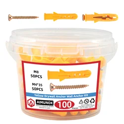 100pcs Drywall Anchor & Screws Kit, 50-Pack Wall Anchors 1/4 x 1-1/2Inch with Screws, Blue, Plastic Anchor for Drywall/Concrete,