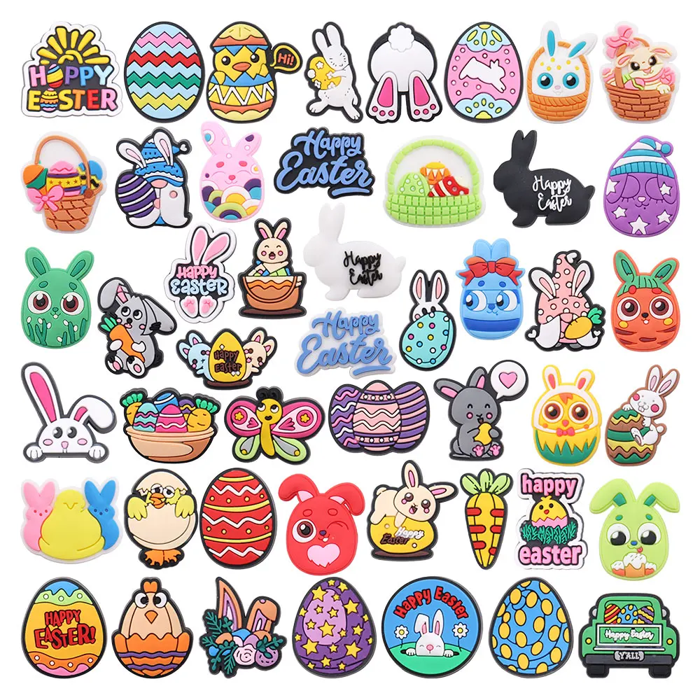 Single Sale 1pcs PVC Shoe Charms Rabbit Easter Egg Car Butterfly Sandals Shoes Decoration Fit Wristbands Ornaments Band Kid Gift