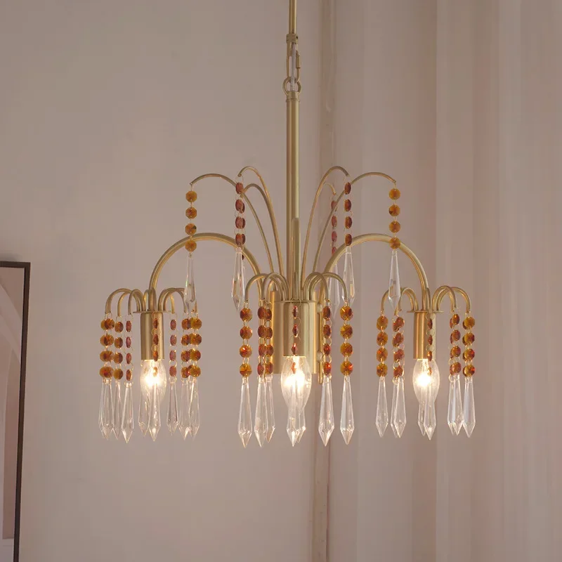 American retro all copper crystal living room, bedroom, study, chandelier, restaurant, French caf é chandelier