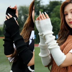 Women Knitted Arm Warmer Long Fingerless Gloves Mitten Winter Y2K Solid Arm Sleeve Fashion Casual Soft Girls Clothes Punk Gloves