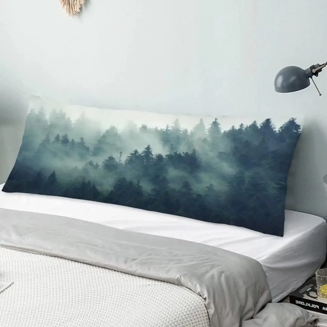 Foggy Forest Body Pillow Cover Green Fog Misty Fir Hipster Wood Cloud Tree Long Pillow Case Protector Soft Large Pillow Cases