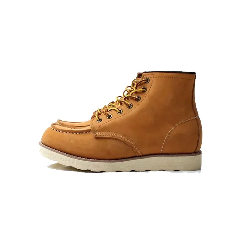 Men's Cow Genuine Leather Tooling Red Male Motorcycle Boots Round Toe Male Casual Vintage Mid-calf Combat Boots Botas Red