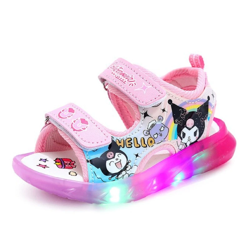 2024 Summer New Baby Led Light Girls Sandals Cute Kuromi Children\'s Casual Shoes Anti-slip Kids Beach Shoes Outdoor Shoes