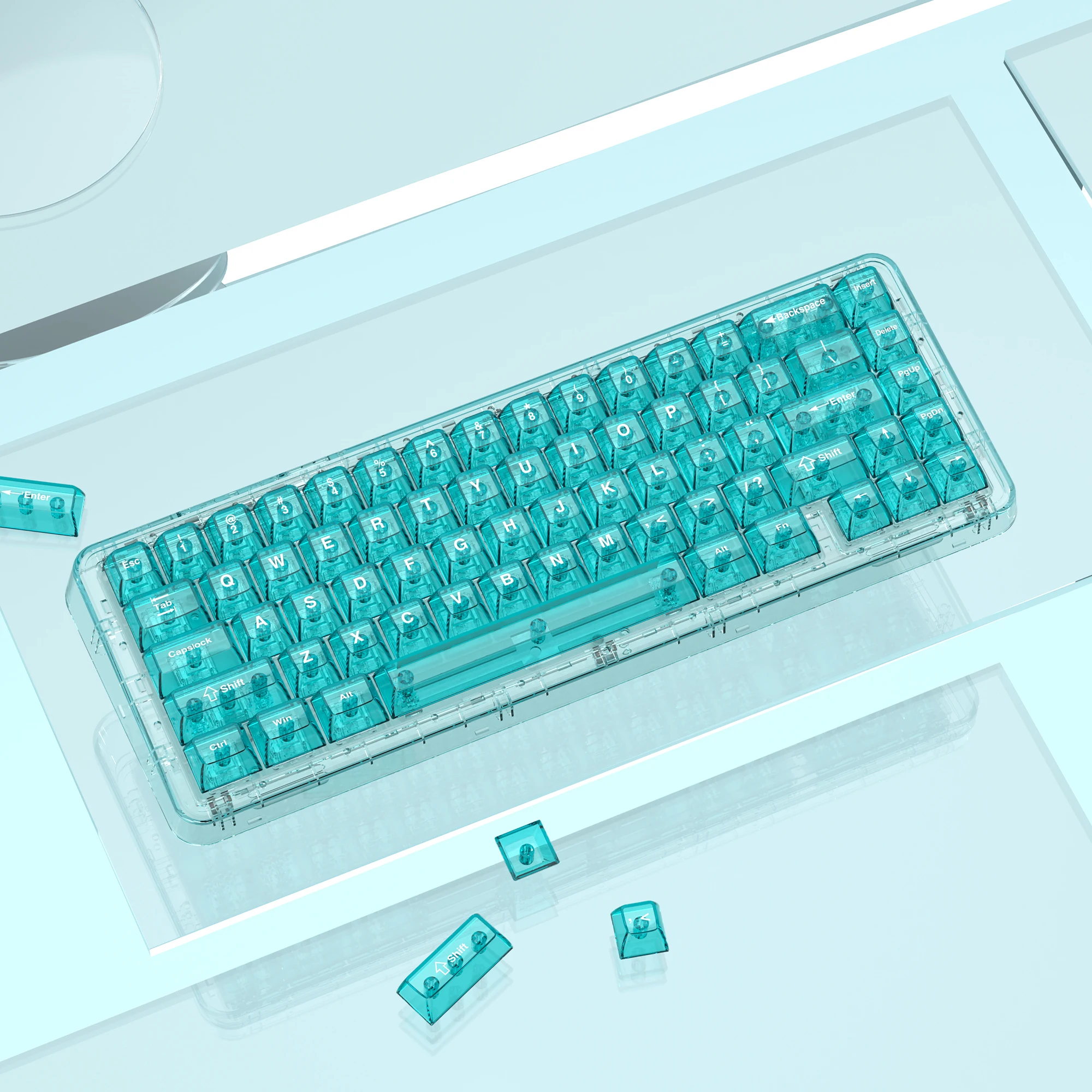 115 Keys Cyan Transparent Clear Keycaps Crystal Ceramic PC Keycap RGB Shine Through Key cap MDA Profile for MX Switch Keyboard