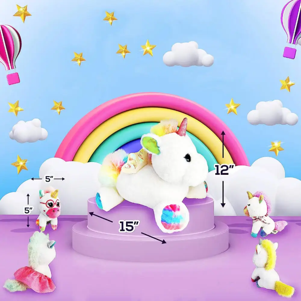 5 Piece Rainbow Unicorn Mother and Child Set Rainbow Unicorn Candy Plush Toys Photography Accessories Boys Girls Birthday Gift