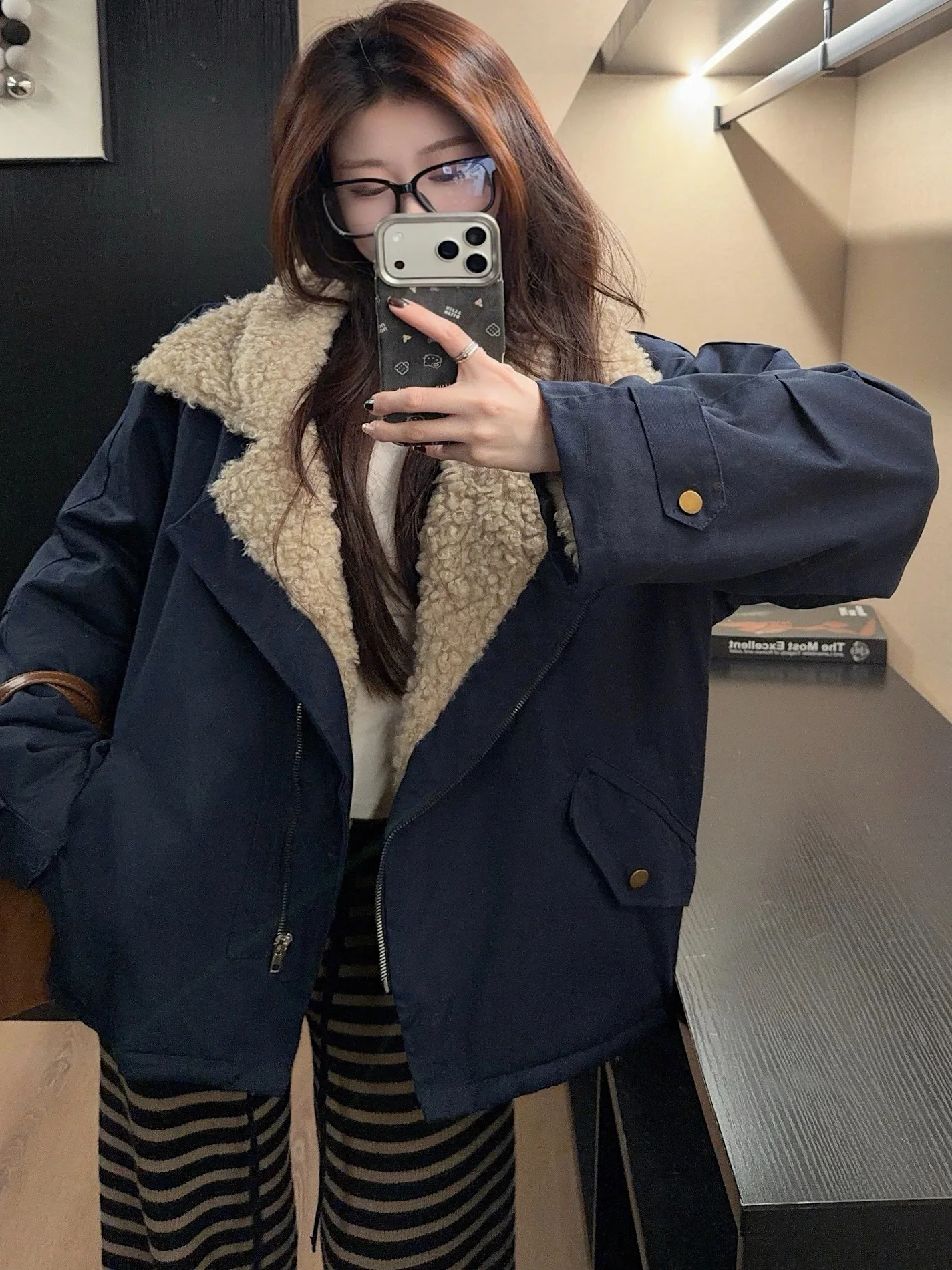 

Двусторонняя куртка из овечьей шерсти: модная, удобная, утепленная верхняя одежда в корейском стиле для мотоциклистов