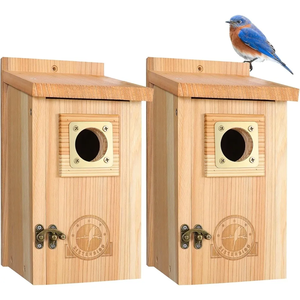 

2 Pack Bird Houses for Outside Clearance with Copper Guard, Cedar Bird House Outdoor, Bluebird Finch Swallow Wren Chickadee