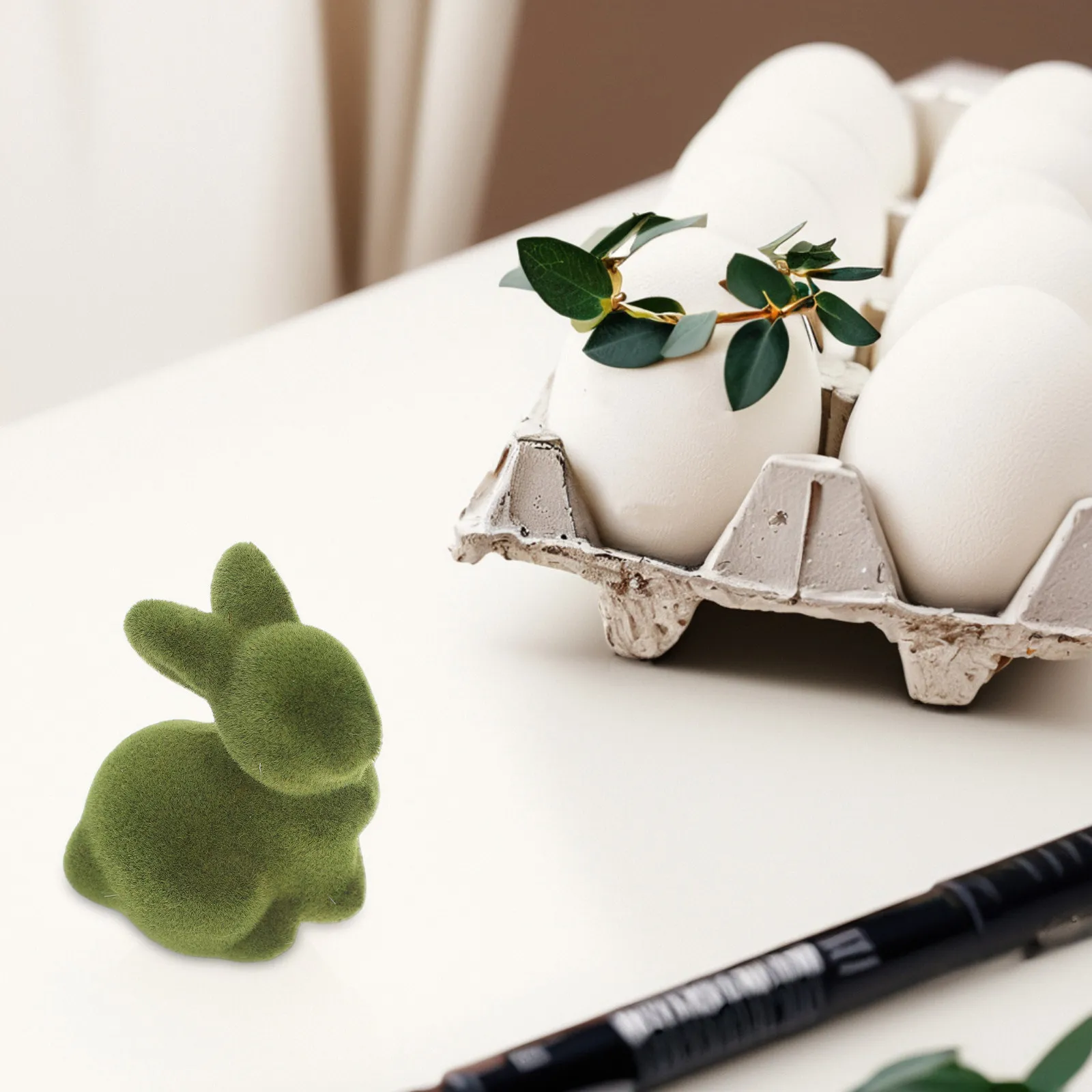 

4Pcs Lifelike Flocked Miniature Rabbit Statues Easter Garden Ornament for Home Office Mall Decor Spring Festive Display Bunny