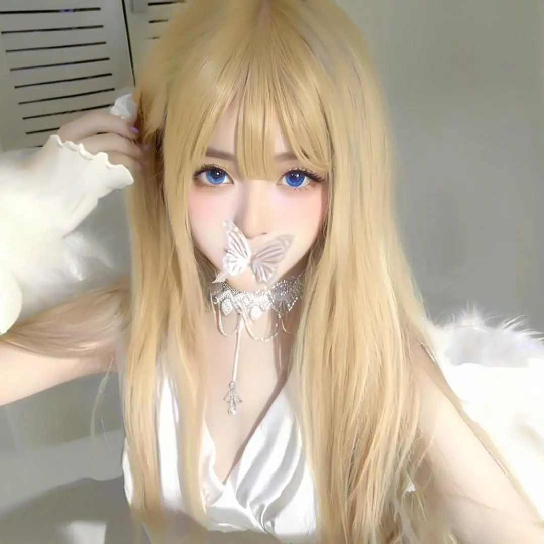 Milky Tea Long Straight Full Wig Unisex, Air Bangs for Daily Lolita Dark Academia Cosplay Universal Use