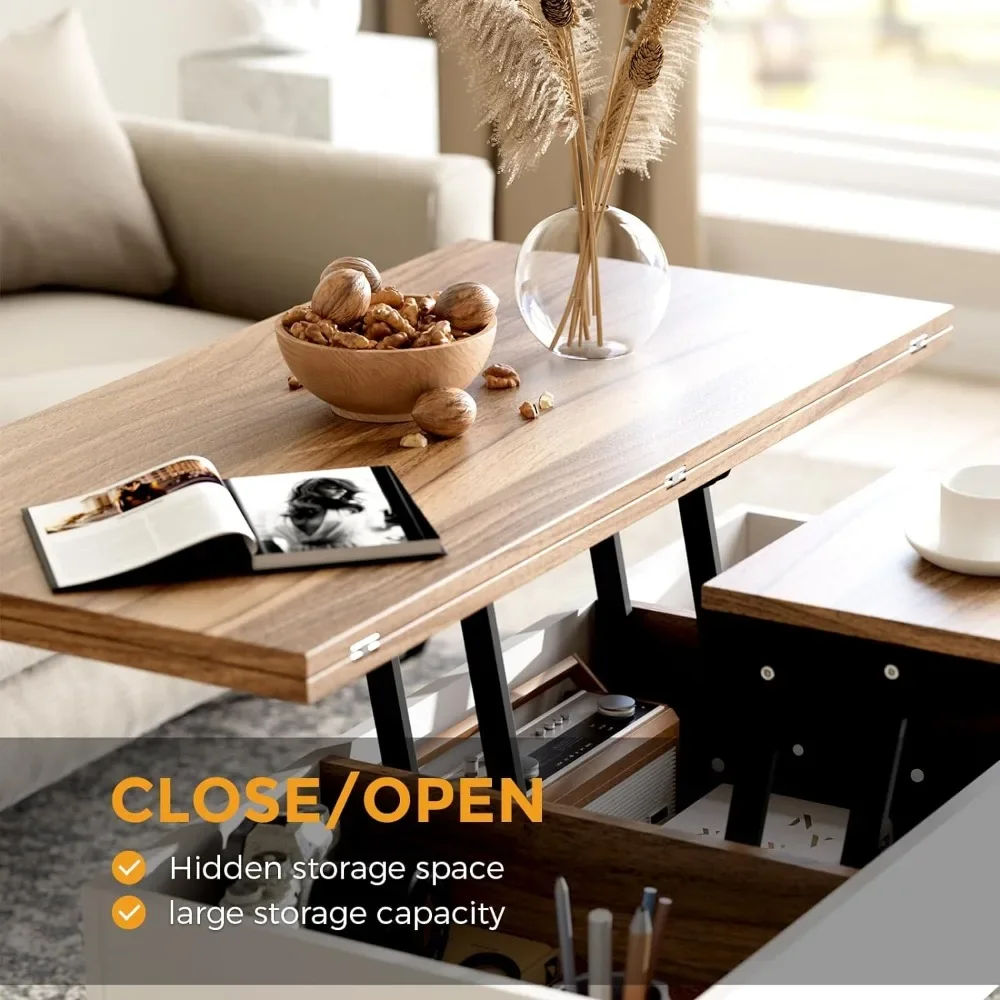 3 in 1 Lift Top Coffee Table, Ten Minutes Install Multifunction Coffee Table, Coffee Table Converts to Dining Table, Walnut