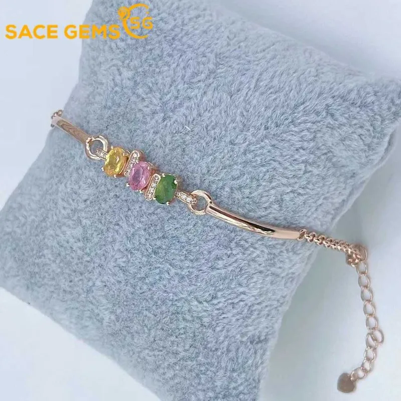 SACE GEMS New Arrival 925 Sterling Silver Natural Tourmaline Gemstone Bracelrts for Women Engagement Cocktail Party Fine Jewelry