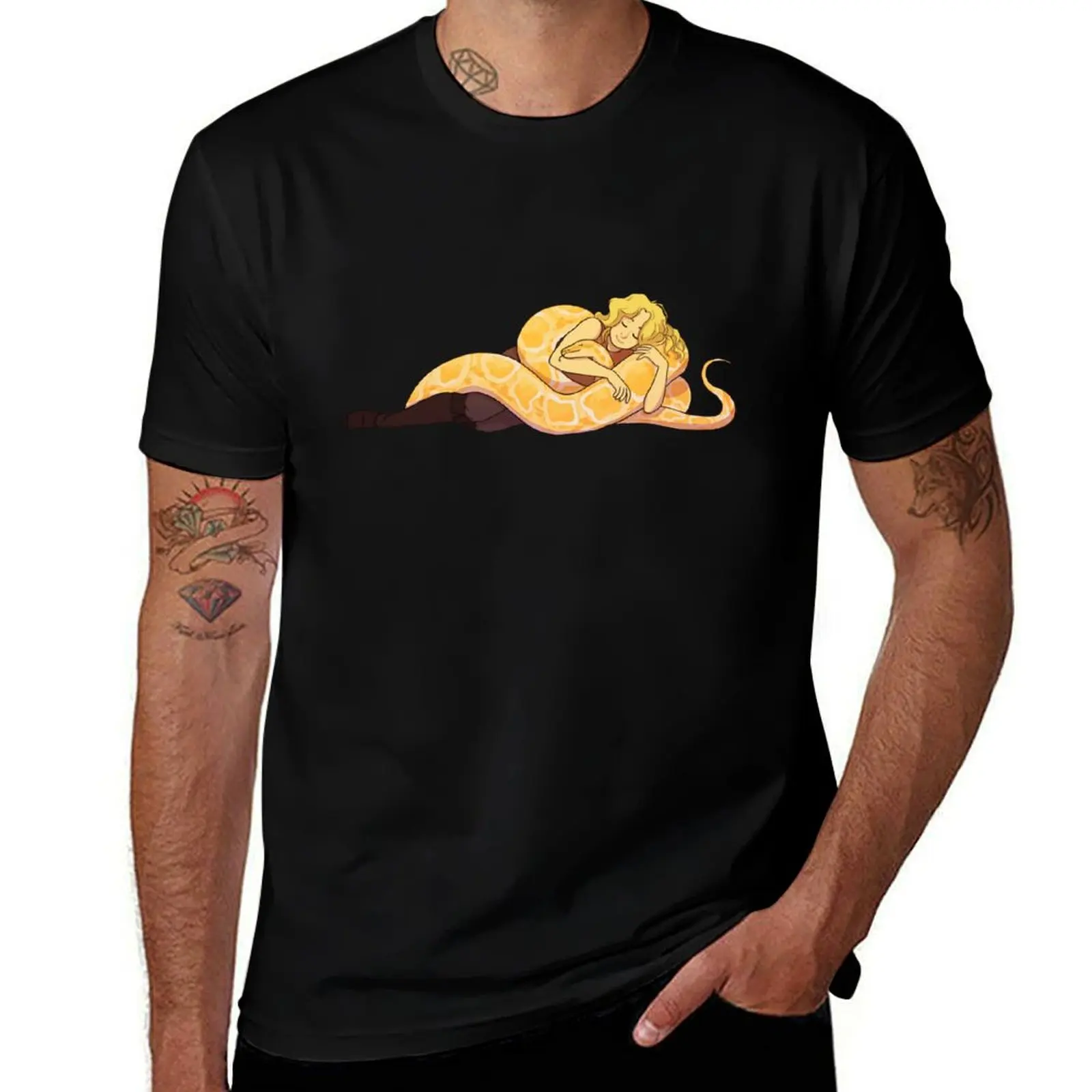 Snake Cuddles! T-Shirt man clothes summer tops customs funny meme t-shirts men t shirt