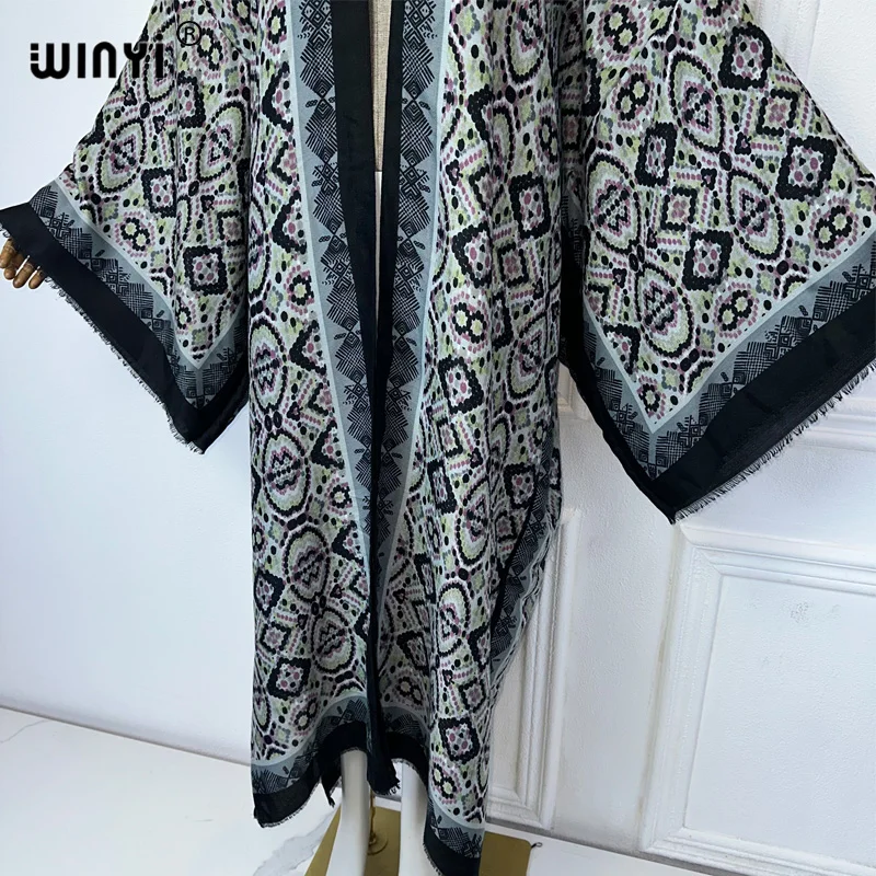 WINYI kimono Bohemia kardigan z nadrukiem abaya dubaj luksusowe eleganckie stroje plażowe dla kobiet seksowna bawełniana sukienka kaftan