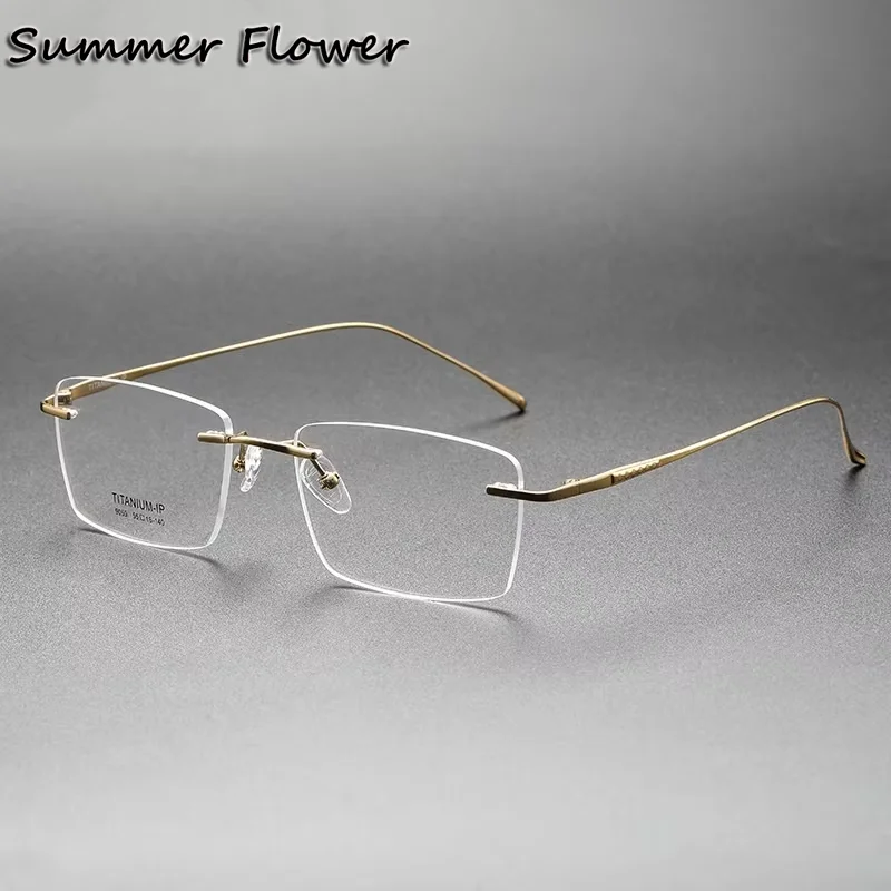 

Customiz Prescription Glasses Rimless Men Eyeglasses Frame Pure Titanium Flexible Utra Light Spectacles Eyewear for Recipe Lens