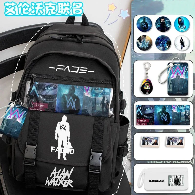 31x13x44cm Black White, Alan Walker, Marshmello, Student Kids Teens School Bags, Large Capacity Anime Backpacks Girls Boys