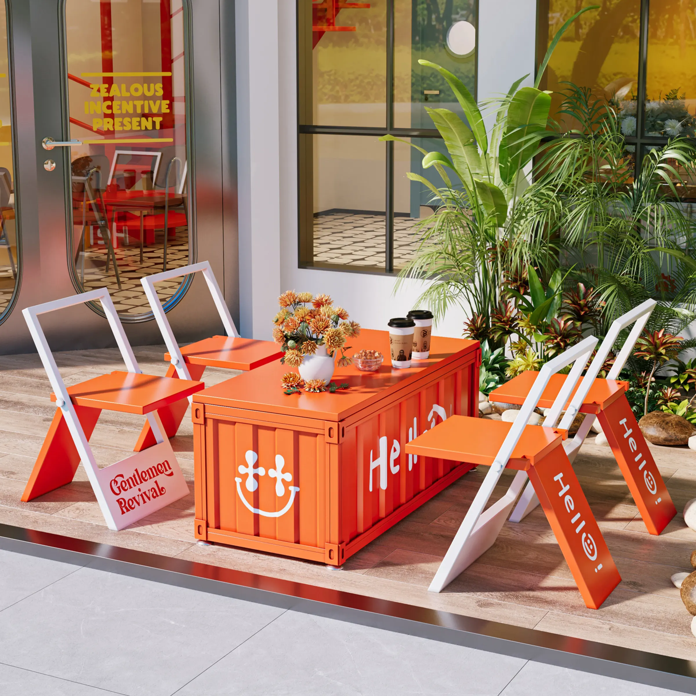 Cafe milk tea shop leisure area iron art negotiation long table commercial