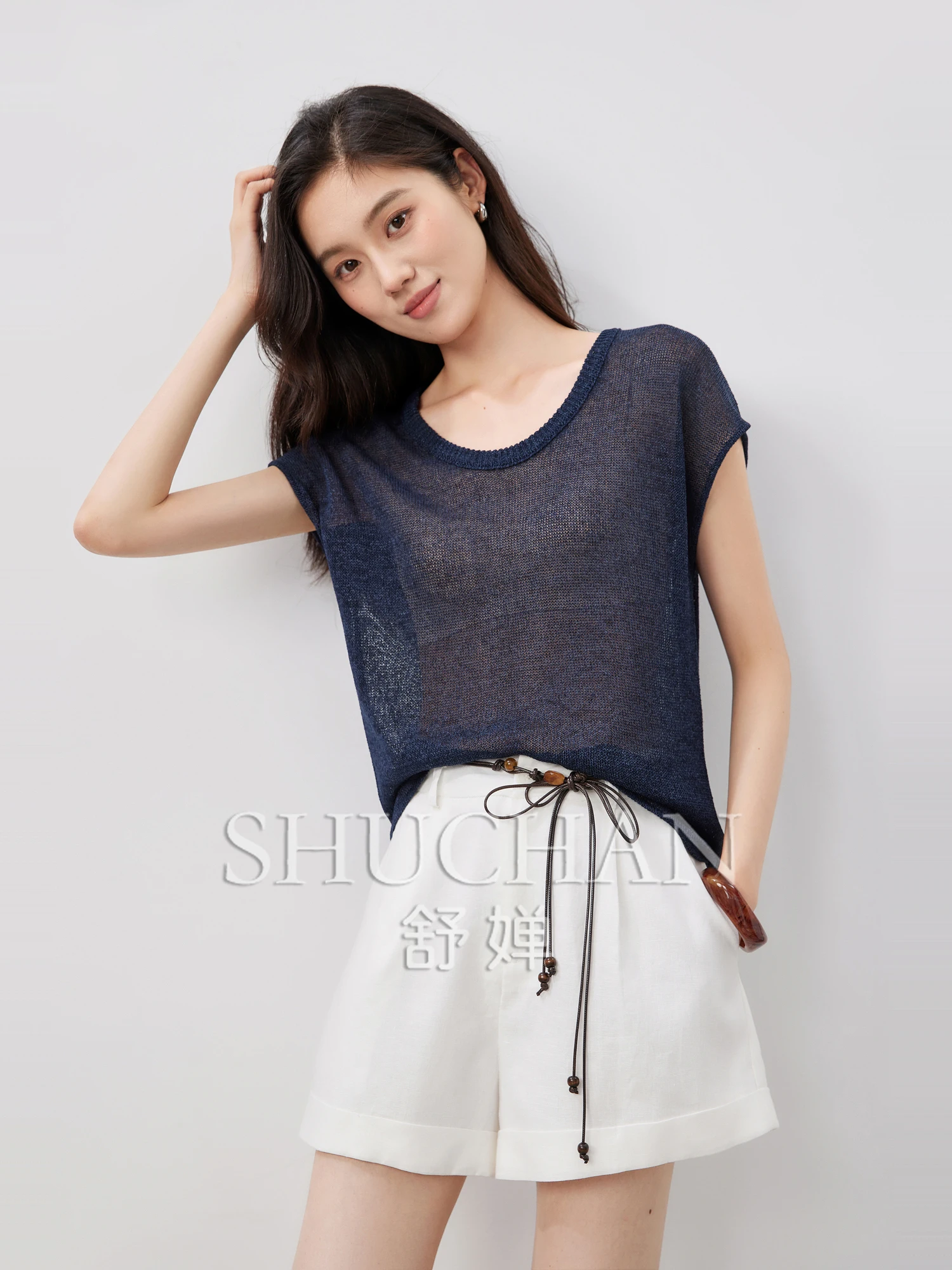 

Paper Clothing Series, Imported Washi Yarn + Mulberry Silk, Versatile Crew Neck Sleeveless Knitted Sweater Women