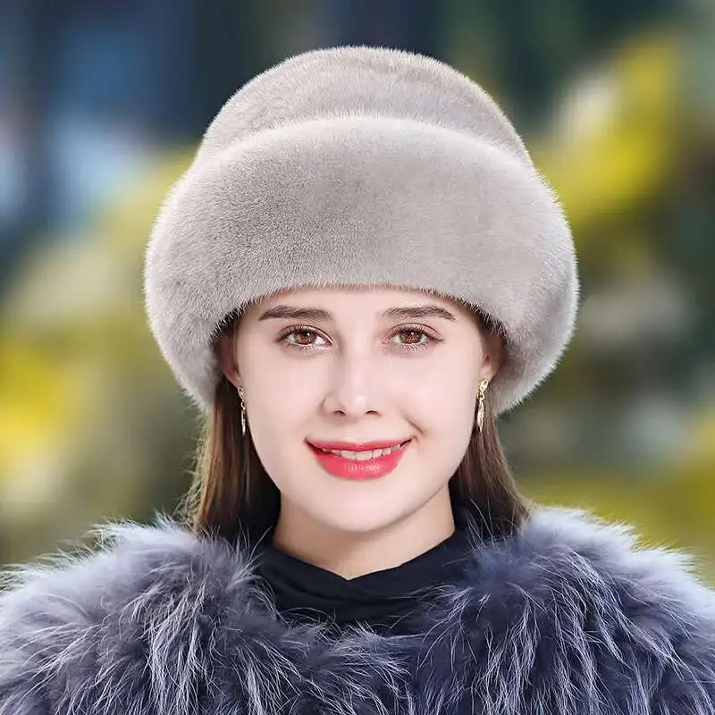 Real Mink Fur Hat For Women Winter Full Leather Mink Fur Gift Hat Fashion Natural Fur Caps Female Thickened Ear Protection Hat