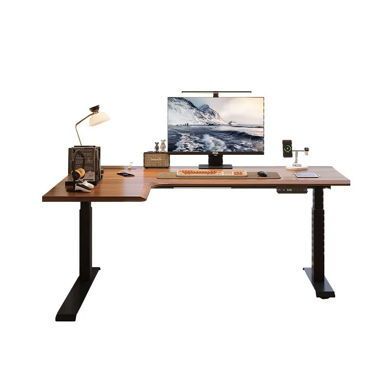 High-end Pure Solid Wood Lifting Table Thickened 3cm Rubber Wood E-sports Table L-shaped Corner Table Student Desk Lifting Type