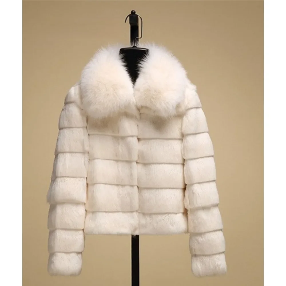

Natural Fox Fur Collar Fur Jacket 2024 New Real Rabbit Fur Coat Women Full Pelt Fox Fur Jacket Winter Rabbit Fur Waistcoat