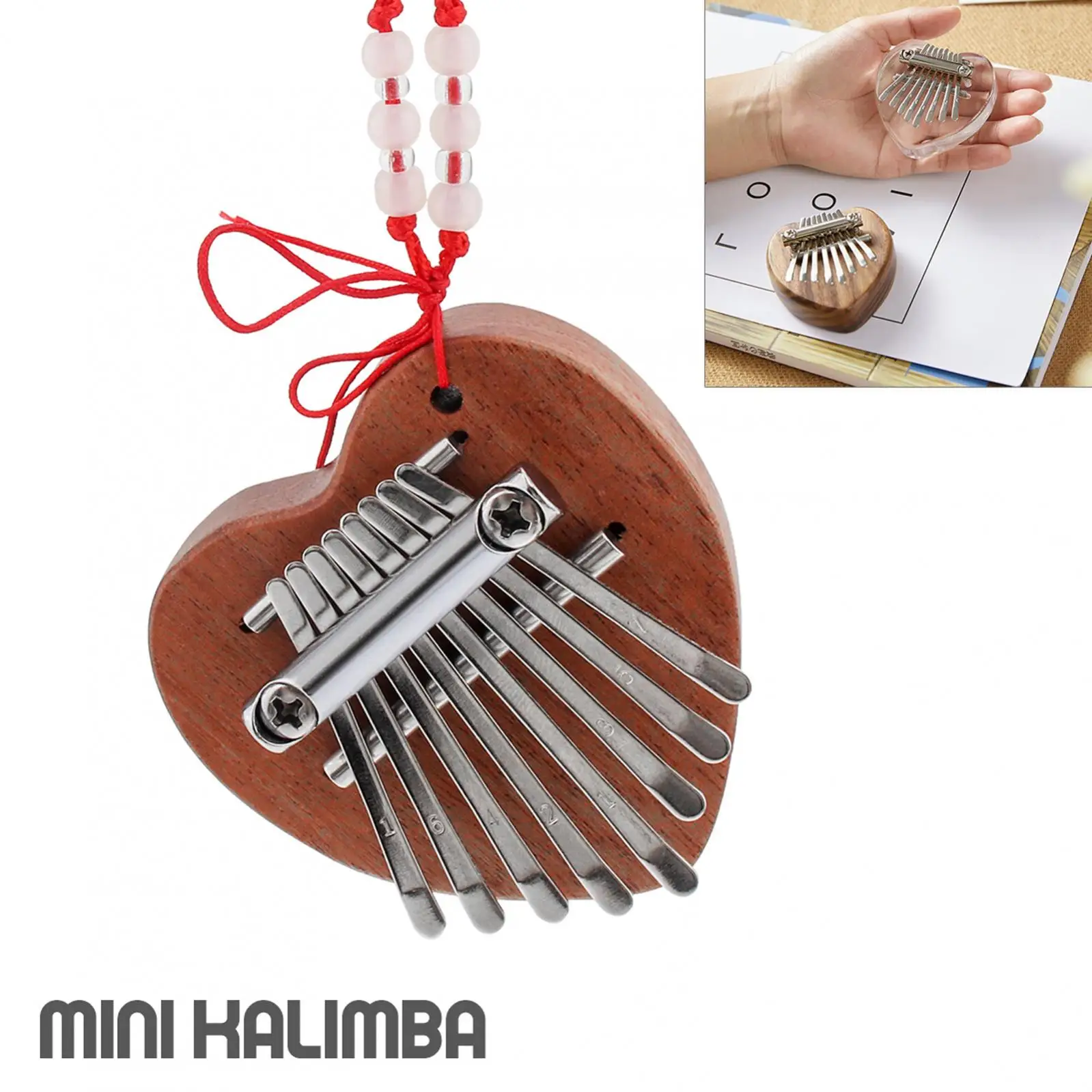 Mini Kalimba en forma de corazón de 8 teclas, Piano de pulgar de caoba, instrumento de decoración Mbira como regalo de cumpleaños/regalo de Navidad