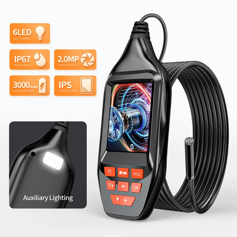 DDCAMERA Industrial Endoscope Camera 3 inch Pipe Inspection Camera for Car Repair IP67 Waterproof 6 LEDS Borescope Camera