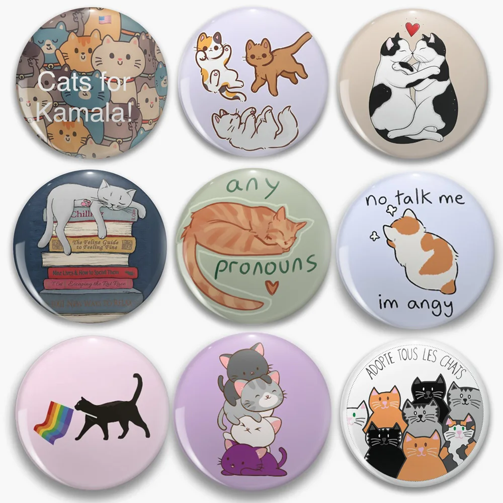 No Talk Me I'm Angy Cute Cat Tinplate Pins Cartoon Animal Brooches Kawaii Meow Kitten Lapel Backpack Badges Gifts Wholesale