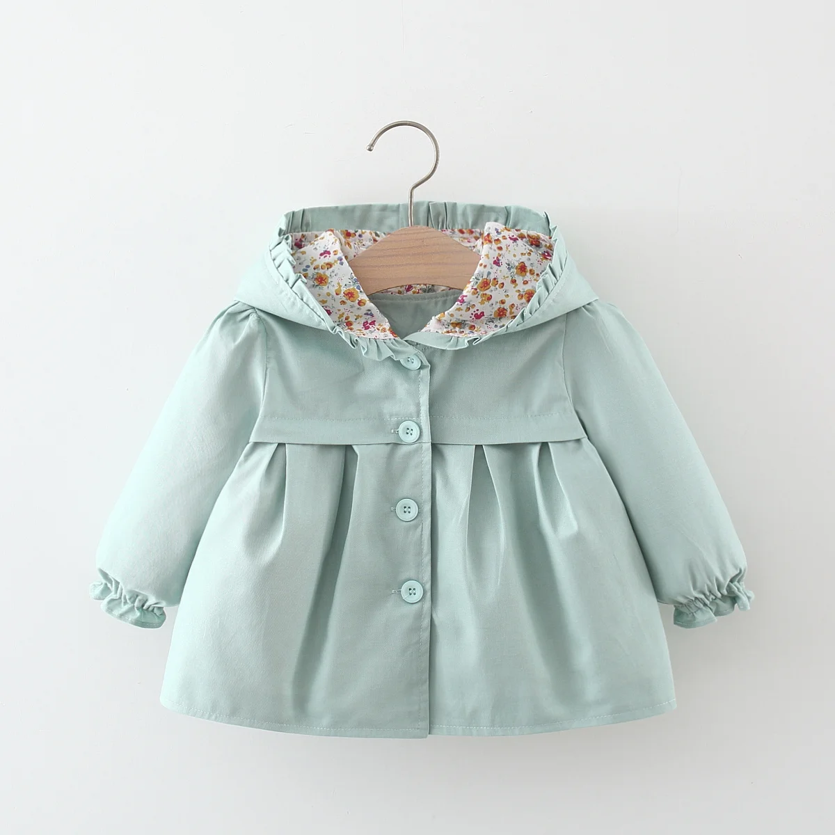 Spring and Autumn Baby Windbreaker Coat Girls\' Solid Color Hooded Beautiful Jacket Children\'s Windproof Loose Clothing