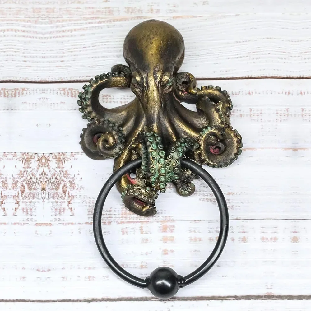 Octopus Skull Door Knocker Unique Bizarre Gothic Home Decoration Resin Handicrafts Outdoor Garden Decors Towel Hanging Rack