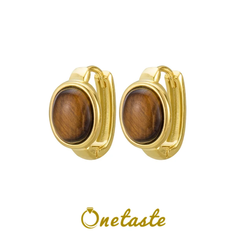 

Natural Oval Tiger's Eye Stone 925 Sterling Silver Huggie Hoop Earrings For Women Lightweight Trendy Minimalist Earring Her Gift
