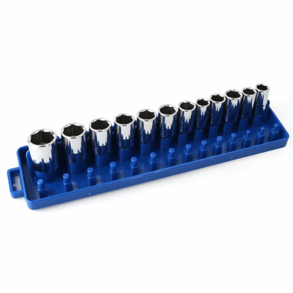 Blue Color Socket Organizer Plastic Material 1/4 Inch Socket Rack Practical Design Metric Size Tool Organizer