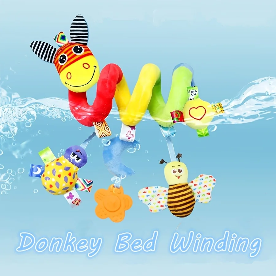 아기 장난감 유모차 펜던트, 무작위 색상의 나선형 플러시 리본을 가진 당나귀, 걸이용으로 적합합니다. 유아용 딸랑이 장난감