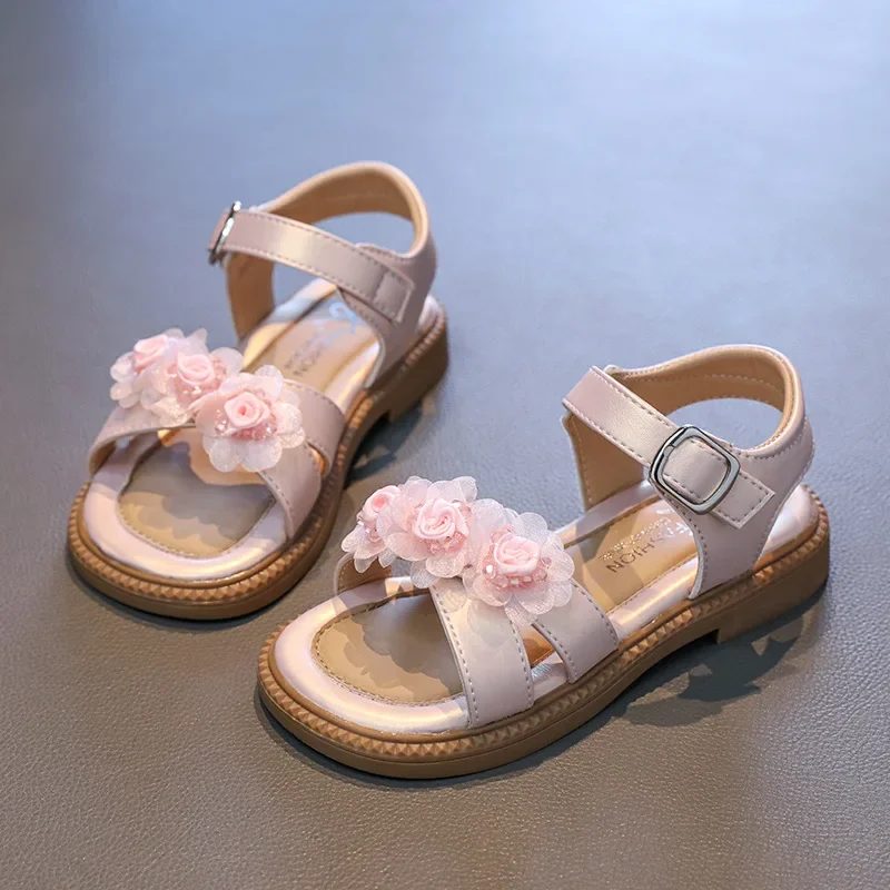 

Children's Sandals 2025 New Summer Fashion Flower Girl Princess Sandals Soft Bottom Non Slip Children's Flat Casual Beach Shoes