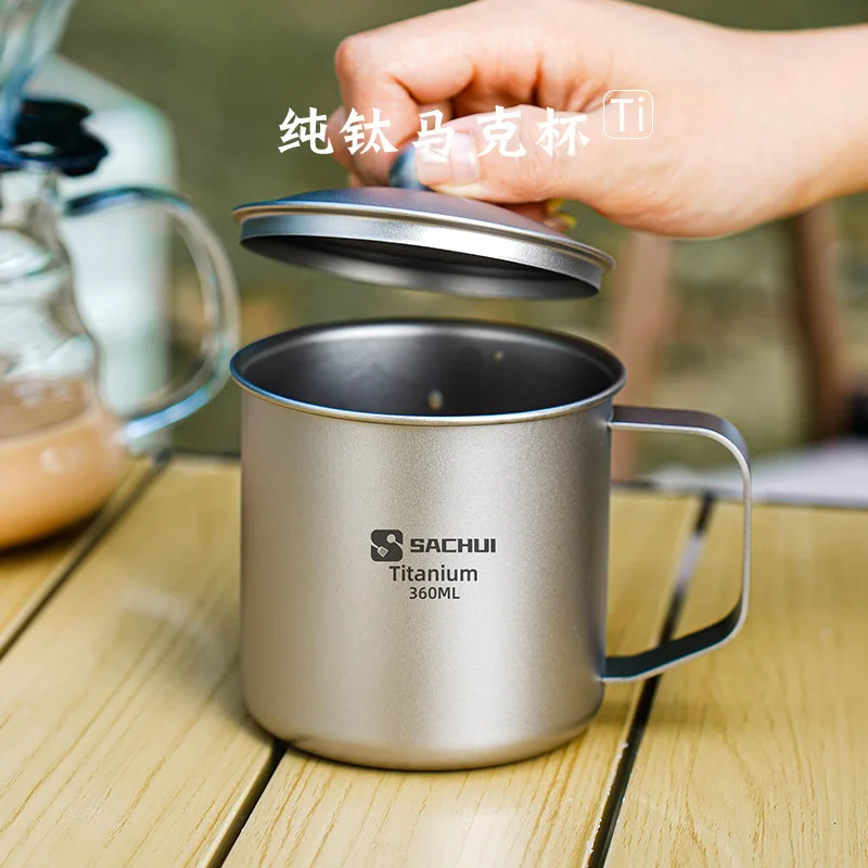 360ml Pure Titanium MUG With Lid For Travel,Outdoor,Camping,Picnic,Single-layer Lightweight Drinkware,Water Cup/Beer/Coffee MUG
