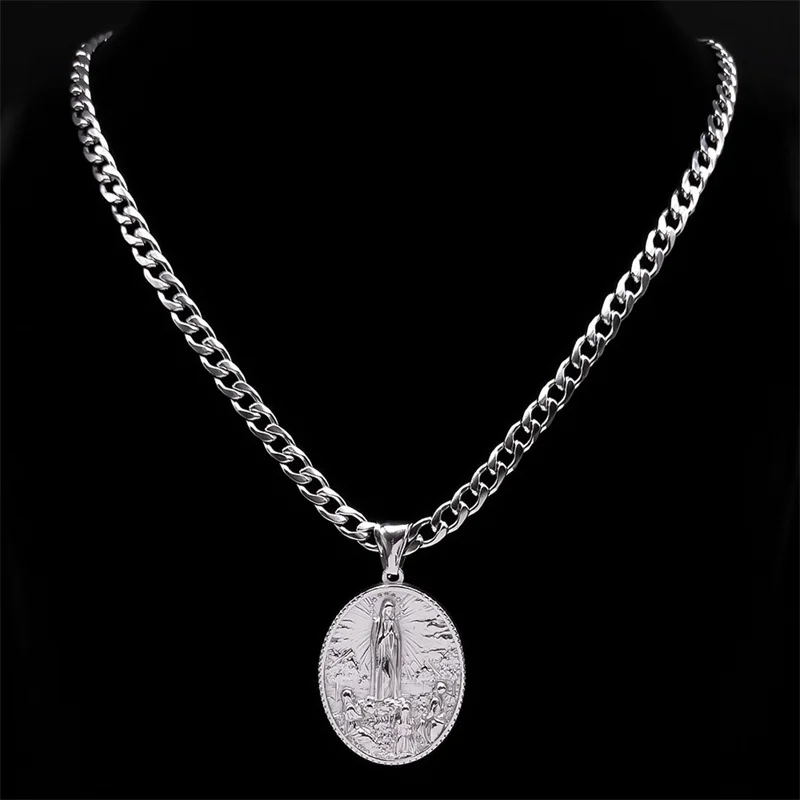 Exquisite Virgin Mary Necklace Men 316 Stainless Steel Silver Color Our Lady of Guadalupe Necklaces Jewelry virgen de guadalupe