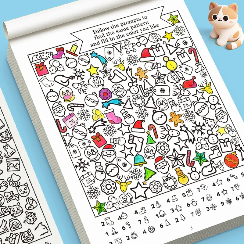 Children's Picture-Finding and Coloring Book, 32-Page Hidden Object Coloring Book, Enhances Concentration, Kindergarten and Preschool Educational Picture Book, Improves Brain Abilities