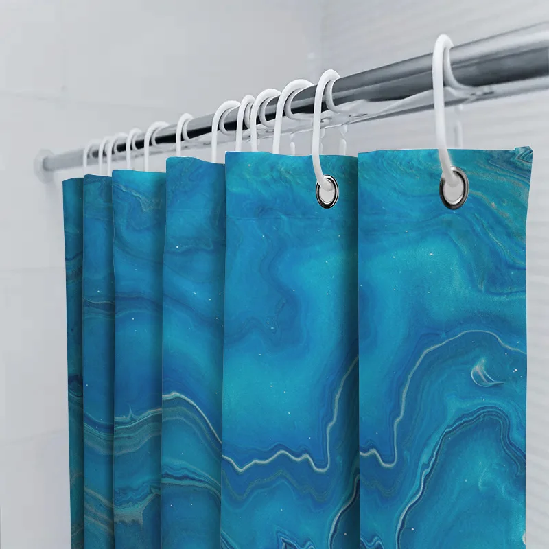 Ocean Wave Bathroom Decor Set - Blue Water Ripple Shower Curtain with Matching Mats Refreshing Ocean Bath Set
