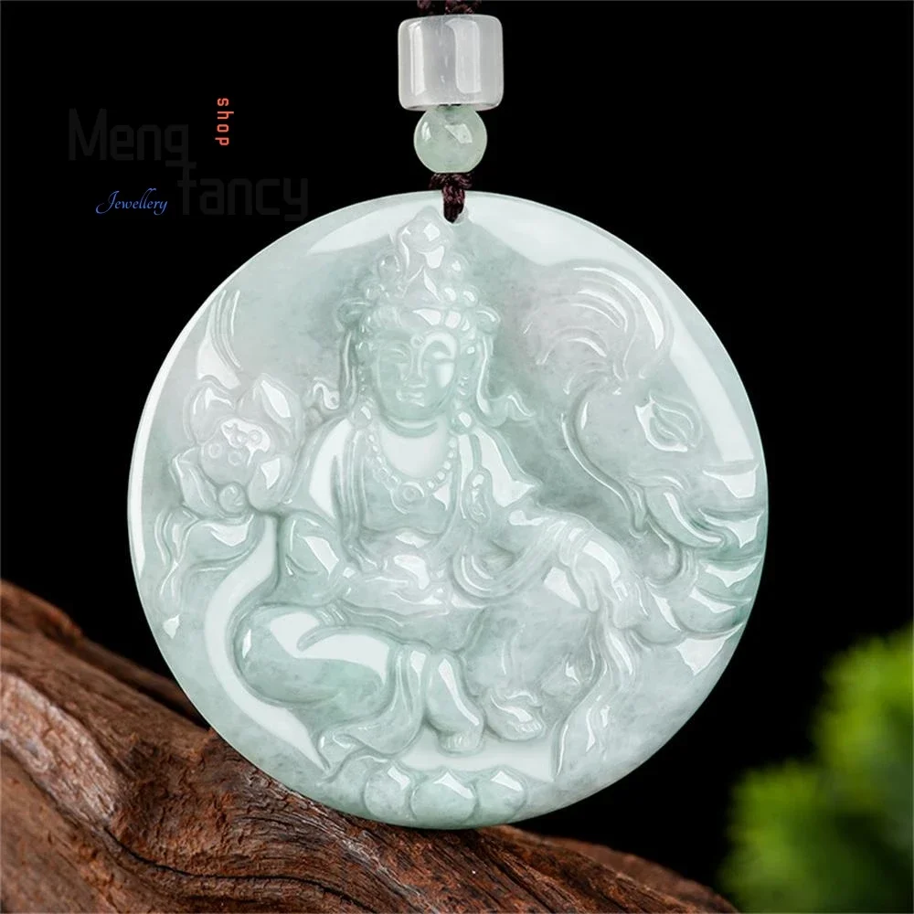 Natural Myanmar A-goods Jadeite Guanyin Puxian Bodhisattva Glutinous Seed Jade Pendant Exquisite Handicraft Fashion Fine Jewelry