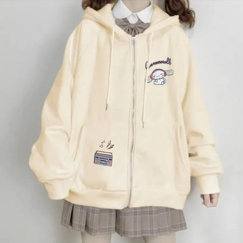 Sanrio Cinnamoroll Anime Kawaii Spring and Autumn Cute Girl Top Hoodie Sweatshirt Long Sleeve Fleece Thin Clothing Birthday Gift