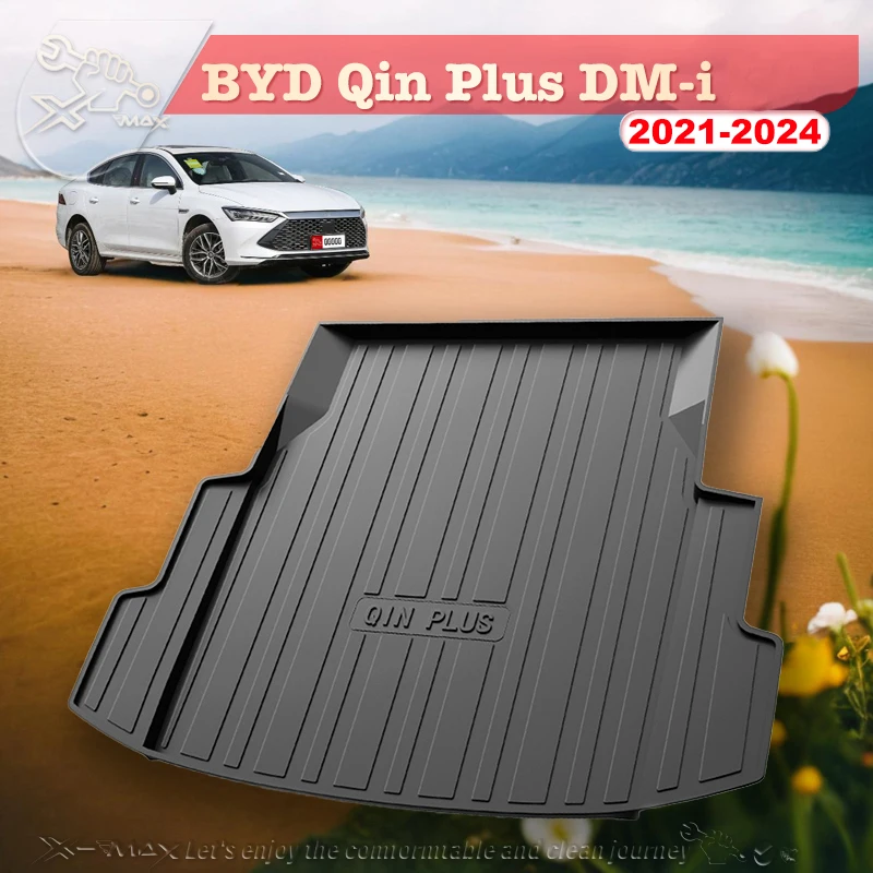 For BYD Qin Plus DM-i 2021-2024 Fit Car Trunk Mat All Season Black Cargo Mat 3D Shaped Laser Measured Trunk Liners