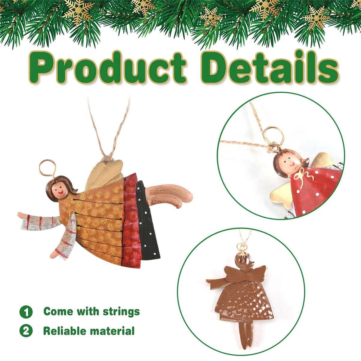 4 pçs natal metal dança anjo pingentes árvore de natal pendurado ornamentos árvore de natal boneca decorações para festa em casa